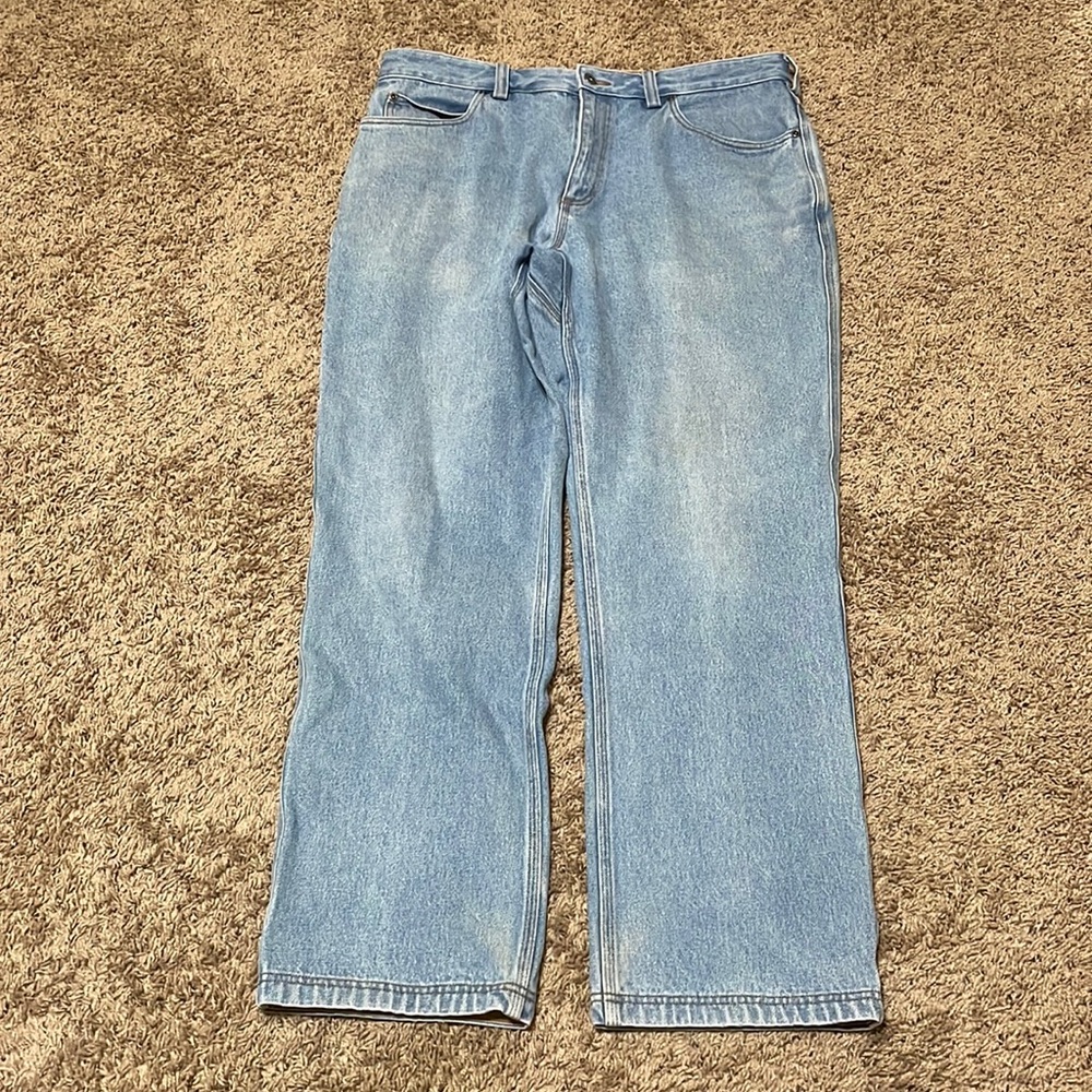 Duluth Trading Co. Jeans Mens Size 38 x 32 Heavyweight Blue Straight Leg Denim